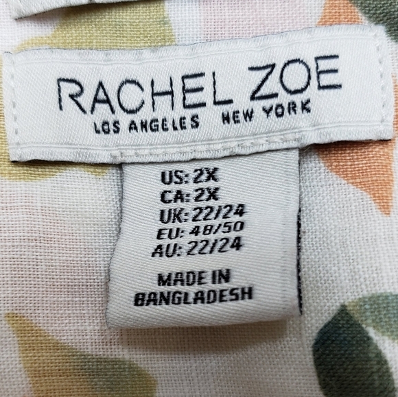 Rachel Zoe Women's Linen Blouse Size 2X Abstract Floral Roll Tab Button Front - Picture 10 of 14